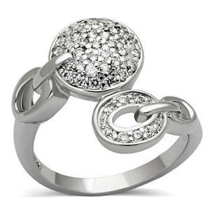Silver Art Deco Cocktail Ring Size 7 9 Cubic Zirconia Circles Rhodium Plated